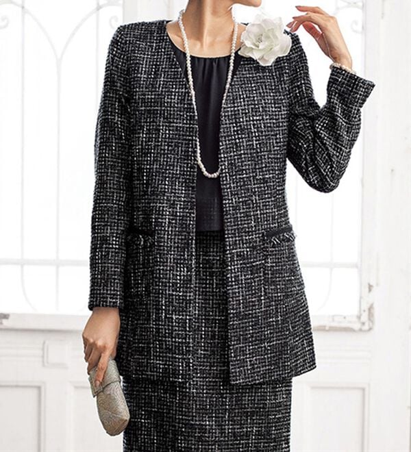 BELLUNA（ベルーナ）の「【２点セット】ロング丈ファンシージャケットワンピースアンサンブル（ワンピースセットスーツ）」｜詳細画像