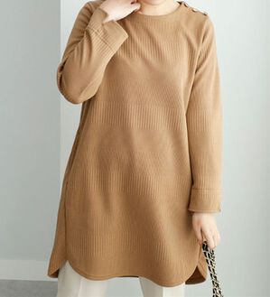 BELLUNA（ベルーナ）の「肩ボタンボーダージャカードワンピース（その他ワンピース）」｜キャメル