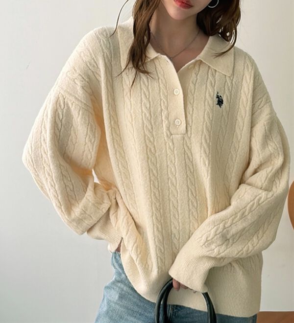 GeeRA（ジーラ）の「【Ｕ．Ｓ．ＰＯＬＯ　ＡＳＳＮ．】衿付ケーブルニット（ニット・セーター）」｜詳細画像
