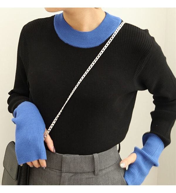 GeeRA（ジーラ）の「指穴配色デザイン柔らかリブニット（ニット・セーター）」｜詳細画像