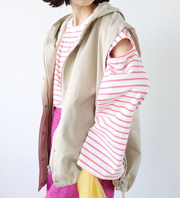 GeeRA（ジーラ）の「袖スリットボーダーカットソー（カットソー）」｜詳細画像