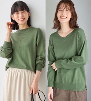 Viola e Viola（ヴィオラ エ ヴィオラ）の「＜選べる衿＞もちもち　ゆるシンプルニット（ニット・セーター）」｜グリーン