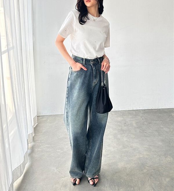 GeeRA（ジーラ）の「綿１００％ラインストーンドットＴシャツ（カットソー）」｜詳細画像