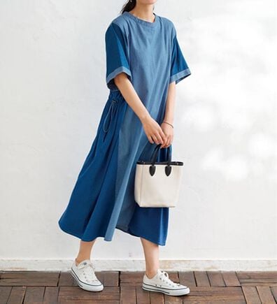BELLUNA（ベルーナ）の「デニム切替ドロスト使いゆったりワンピース（その他ワンピース）」