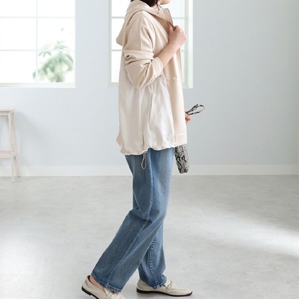 BELLUNA（ベルーナ）の「異素材切替フードジャケット（ノーカラージャケット）」｜詳細画像