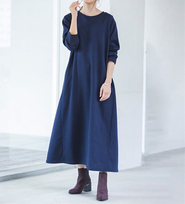 毛玉になりにくい】裏起毛フレアーロングワンピース - ベルーナ【公式】