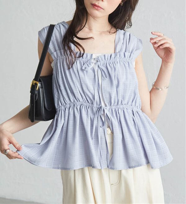 RANAN（ラナン）の「フロントリボンギャザーノースリブラウス（ブラウス）」｜詳細画像