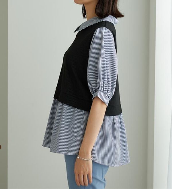 BELLUNA（ベルーナ）の「衿付きVネック異素材切替チュニック（チュニック）」｜詳細画像