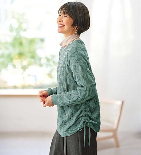 BELLUNA（ベルーナ）の「透かし編ドロスト使いニットプルオーバー（ニット・セーター）」｜詳細画像