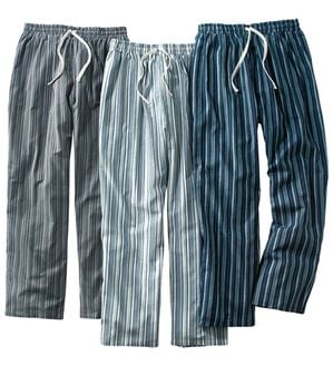 「【３本組】綿１００％楊柳パジャマパンツ（メンズルームウェア）」｜ストライプ柄セット