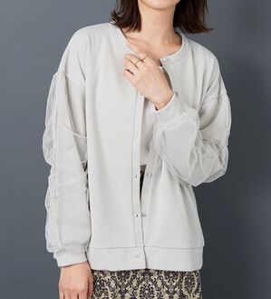 BELLUNA（ベルーナ）の「ラメ調袖チュールデザインカーディガン（その他カーディガン）」｜アイボリー