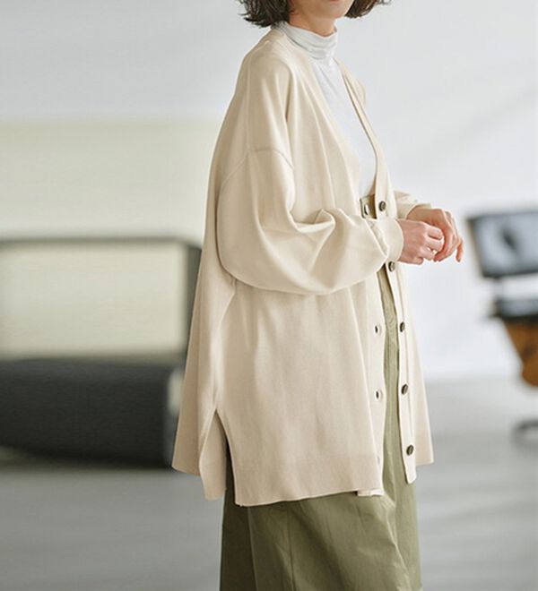 RANAN（ラナン）の「洗える！キレイ見え！ワイドシルエットＶネックカーディガン（ニットカーディガン）」｜ライトベージュ