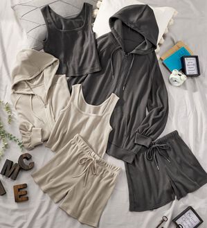 YU'NOW（ユナウ）の「ワッフルルームウェア３点セット（パジャマ・ルームウェア）」｜詳細画像