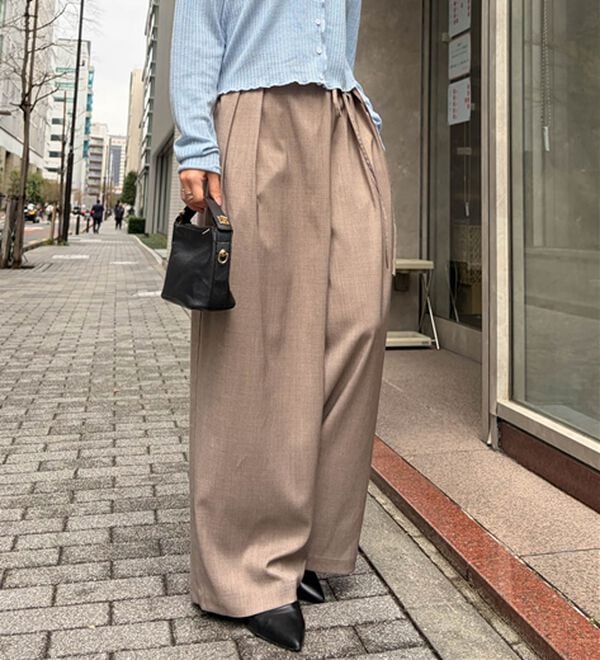 RANAN（ラナン）の「さらり麻調2タックラップリボンパンツ（フルレングスパンツ）」｜詳細画像