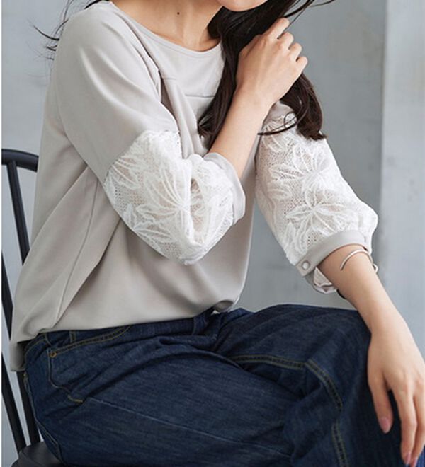 RANAN（ラナン）の「機能付！袖レース切替ロング丈カットソー（チュニック）」｜詳細画像