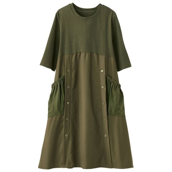 BELLUNA（ベルーナ）の「【２枚組】切替ボタンデザインチュニックワンピース（チュニック）」｜詳細画像