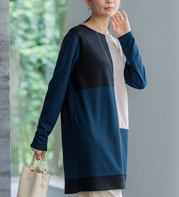BELLUNA（ベルーナ）の「かのこ素材配色ブロッキングチュニック（チュニック）」｜詳細画像