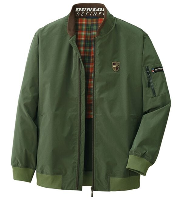 「＜ダンロップ・リファインド＞裏チェックデザインＭＡ１ジャケット（メンズブルゾン）」｜カーキ