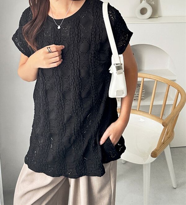 GeeRA（ジーラ）の「総レースフレンチスリーブＴシャツ（カットソー）」｜詳細画像