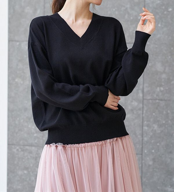 RANAN（ラナン）の「もちもちベーシックニット（Vネック・ハイネック）（ニット・セーター）」｜詳細画像