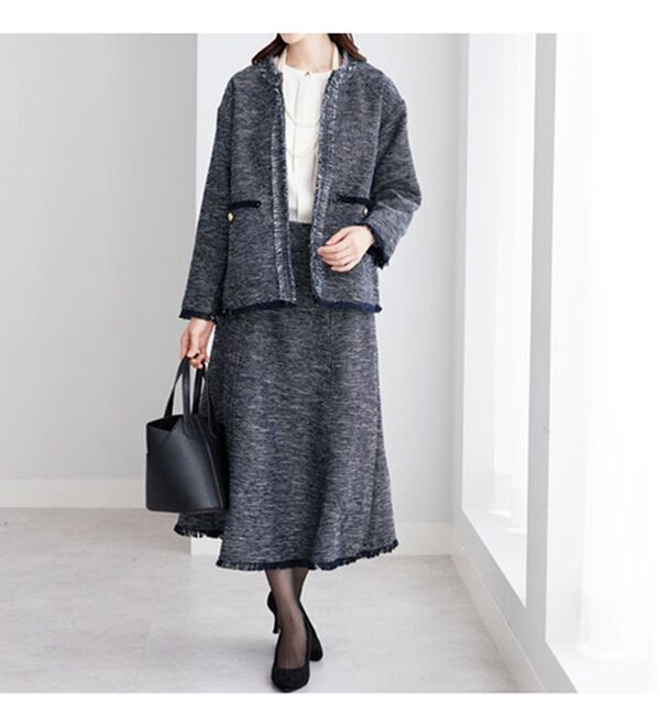 BELLUNA（ベルーナ）の「ツイード調素材フリンジ使いセットアップ（スカートスーツ）」｜詳細画像