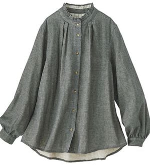 BELLUNA（ベルーナ）の「オーガニックコットンダブルガーゼブラウス（ブラウス）」｜チャコール