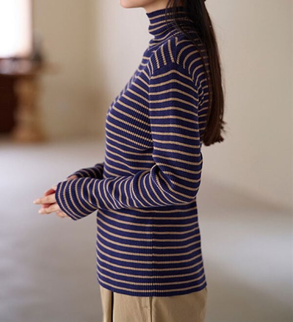 BELLUNA（ベルーナ）の「＜＆ｃｏｃｏｃｈｉ＞ハピネスコットン１００％&times;吸湿発熱リブタートルニット（ニット・セーター）」｜詳細画像