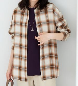 BELLUNA（ベルーナ）の「ゆったり快適チェック柄シャツチュニック（チュニック）」｜ベージュ系