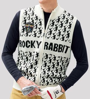 「＜ロッキーラビット＞総柄ニットベスト（メンズベスト）」｜詳細画像