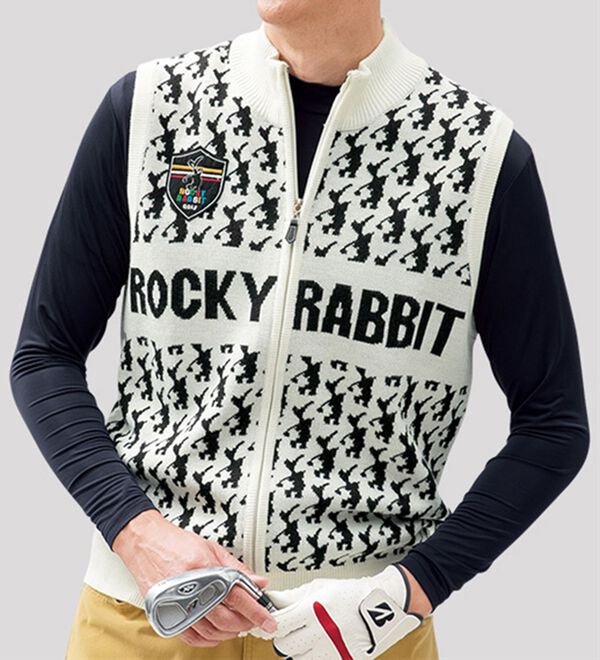 「＜ロッキーラビット＞総柄ニットベスト（メンズベスト）」｜詳細画像