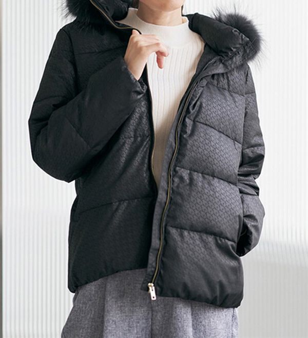 RANAN（ラナン）の「リアルファー付ダウンショートコート（ショートコート）」｜ブラック(千鳥柄)