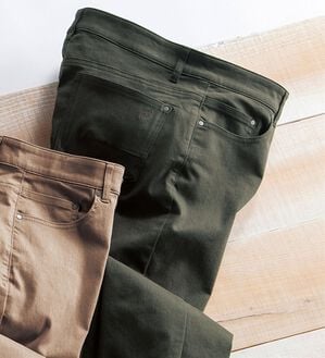 「＜コムルヴァン・オム＞すっきりストレッチ配色チノパンツ（メンズフルレングスパンツ）」｜カーキ&times;ブラック