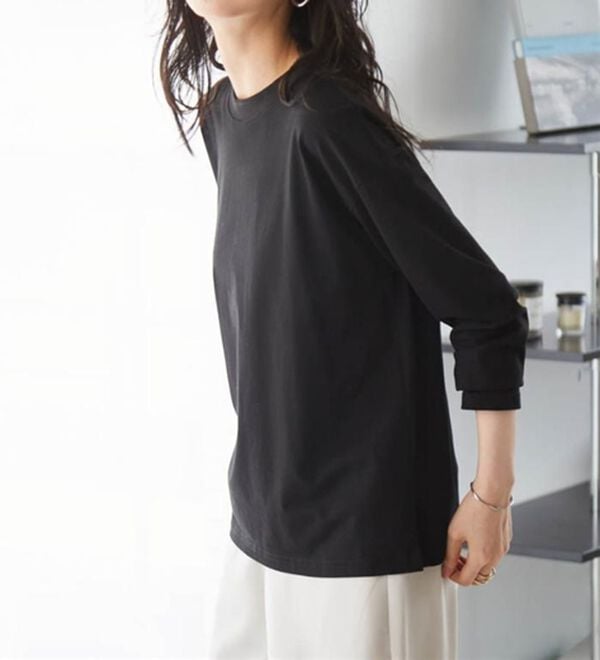 RANAN（ラナン）の「【選べる袖丈】ひんやり！＜BC＞綿100％プチハイネックＴシャツ（カットソー）」｜詳細画像