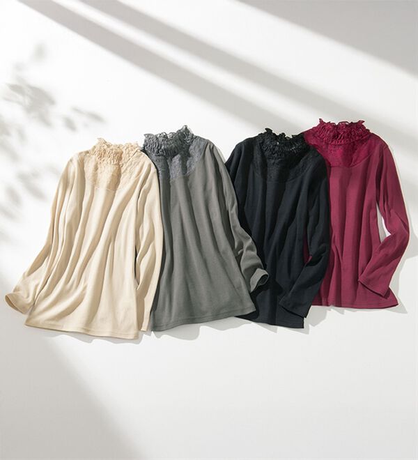 LAVIENNE（ラヴィエンヌ）の「【４色組】綿１００％レースネックインナー（肌着・インナーウェア）」｜詳細画像