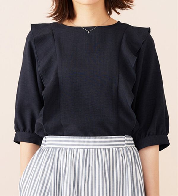 BELLUNA（ベルーナ）の「麻調合繊フリルデザインブラウス（ブラウス）」｜詳細画像