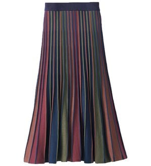 BELLUNA（ベルーナ）の「プリーツ風フレアーニットスカート（ロングスカート）」｜ボルドー系