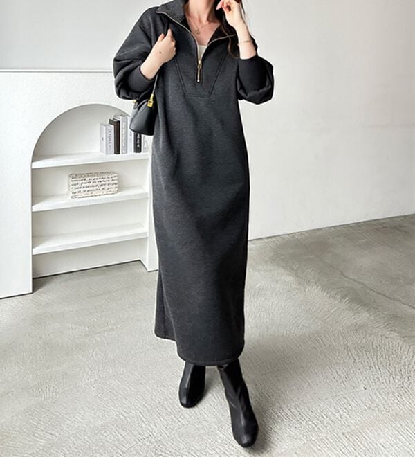 GeeRA（ジーラ）の「ハーフジップハイネック裏起毛ワンピース（カットソーワンピース）」｜詳細画像