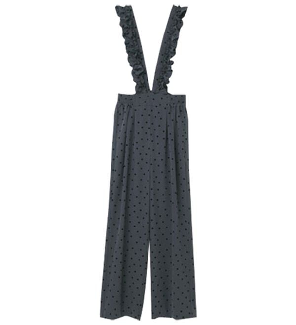 RANAN（ラナン）の「フリルデザインサロペット（フルレングスパンツ）」｜チャコール