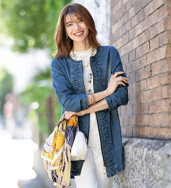 ルフラン（ルフラン）の「ギャザー使いデニムコート（ハーフコート）」｜インディゴ(コート丈)