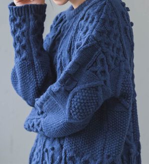 RANAN（ラナン）の「パッチワークケーブル編ニット（ニット・セーター）」｜ネイビー