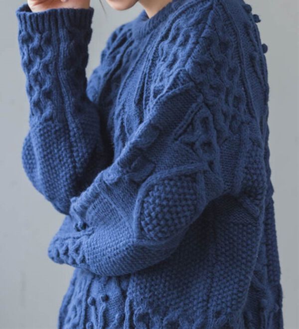 RANAN（ラナン）の「パッチワークケーブル編ニット（ニット・セーター）」｜ネイビー