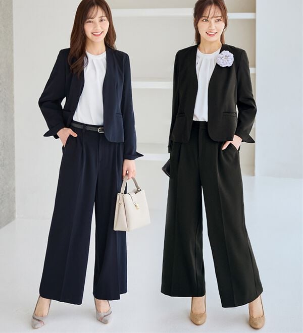 alotta（アロッタ）の「【ブラウス付き３点セット】洗える！多機能セットスーツ（パンツスーツ）」｜詳細画像