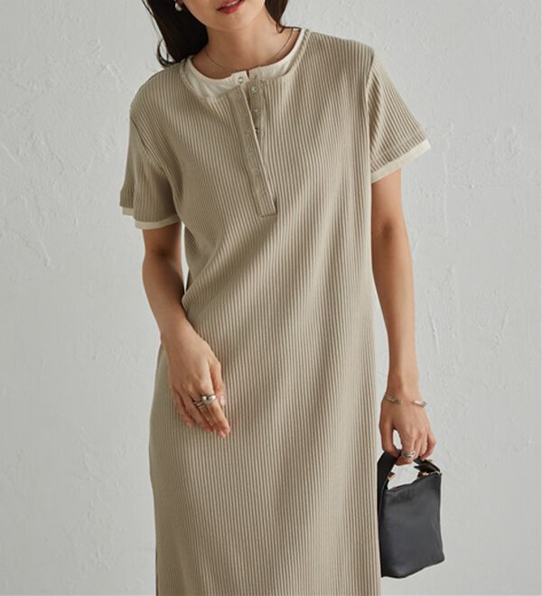 RANAN（ラナン）の「レイヤードヘンリーネックリブワンピース（カットソーワンピース）」｜詳細画像