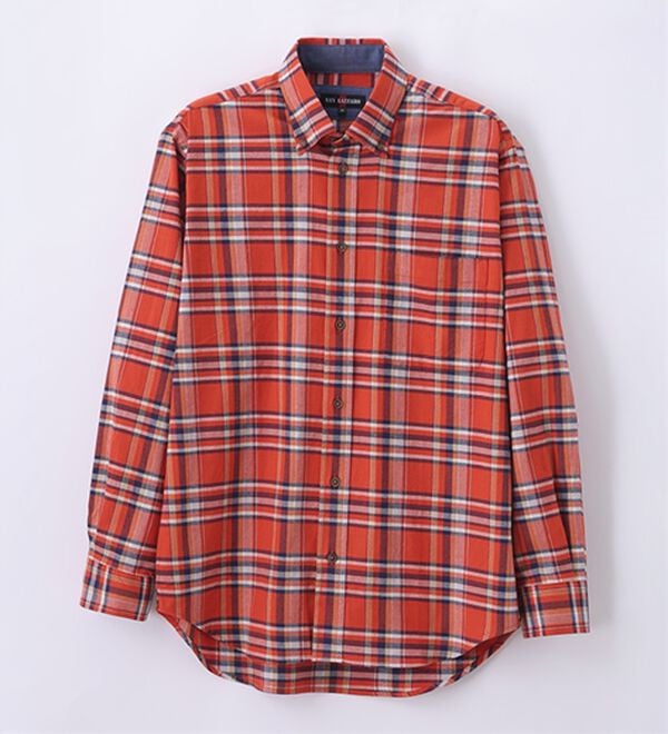 「着心地快適ストレッチネルシャツ（メンズシャツ）」｜オレンジチェック