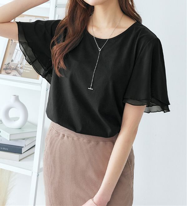 Viola e Viola（ヴィオラ エ ヴィオラ）の「【５つの機能付】袖シフォンゆるＴシャツ（Tシャツ）」｜詳細画像