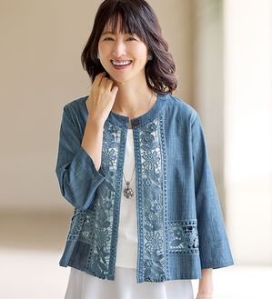 BELLUNA（ベルーナ）の「＜上品な大人カジュアル！＞綿１００％デニムレース切替ジャケット（その他ジャケット）」｜詳細画像
