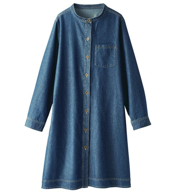 BELLUNA（ベルーナ）の「デニム素材ボタン使いジャケットワンピース（その他ワンピース）」｜ブルー