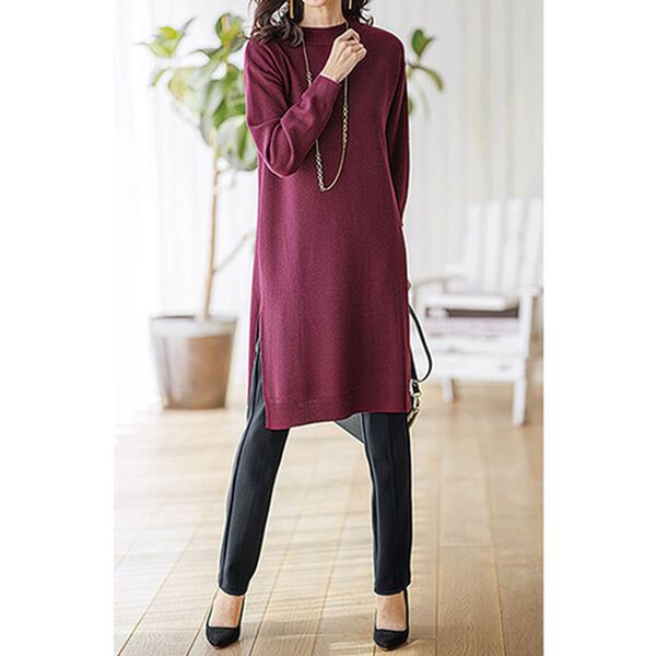 BELLUNA（ベルーナ）の「柄編スリットハイネックニットワンピース（ニットワンピース）」｜詳細画像