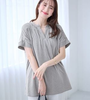 alotta（アロッタ）の「さらっと軽い綿混ストライプギャザーチュニック（チュニック）」｜詳細画像