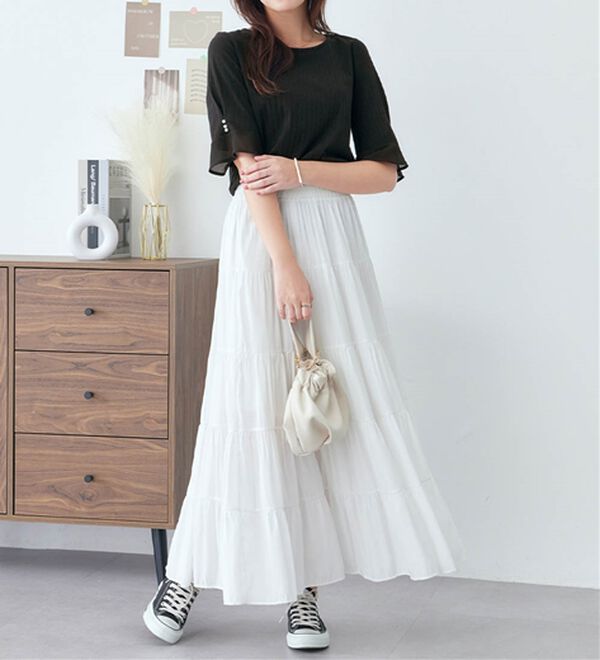 alotta（アロッタ）の「パール調ボタン付テレコリブトップス（カットソー）」｜詳細画像